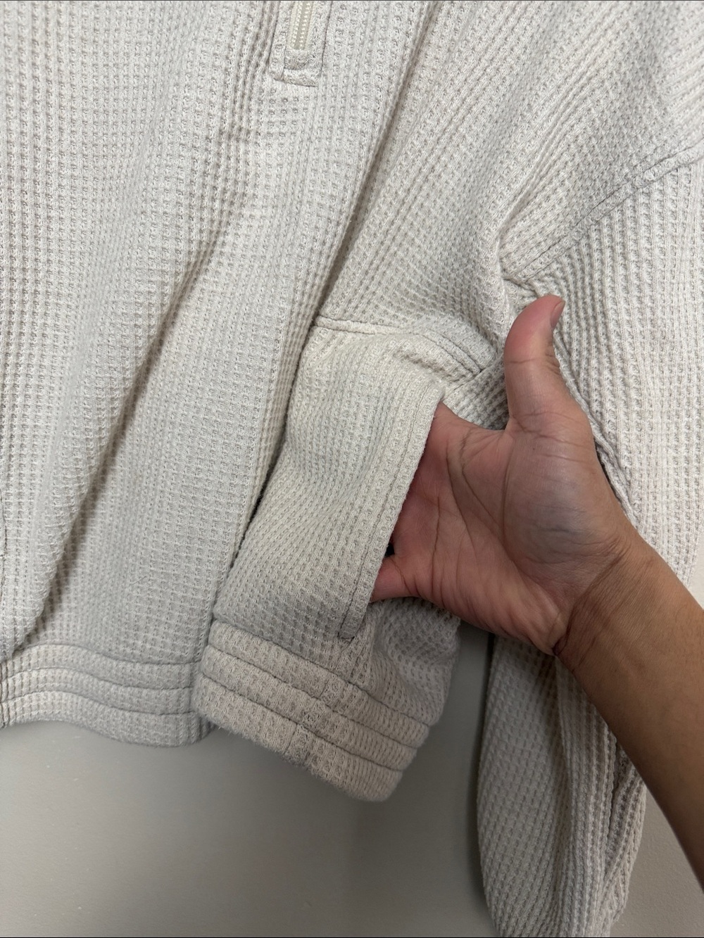 Aerie Cream Waffle Knit Half Zip Pullover Oversized Sweater Large Cozy Neutral - Picture 9 of 9